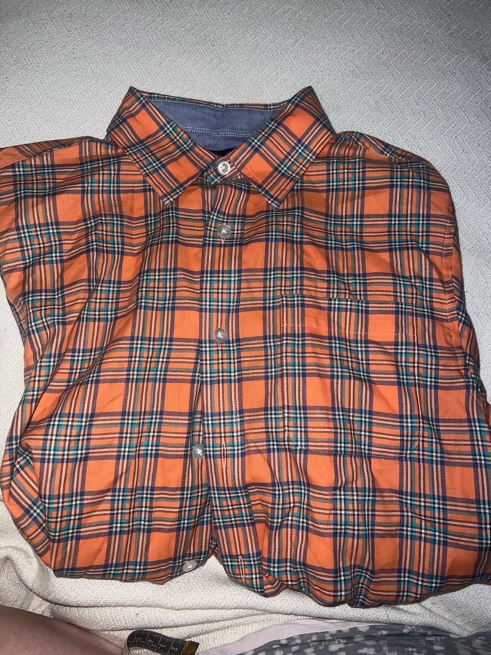 Class Club Orange and Navy Plaid Cotton Button-Down Shirt